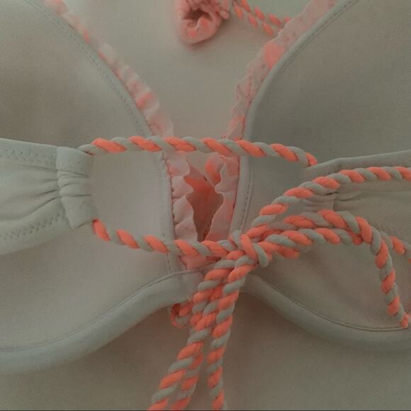 Victoria’s Secret Women's Halter Bikini Top Ruffle Detail White & Pink Size 34C - Picture 5 of 8